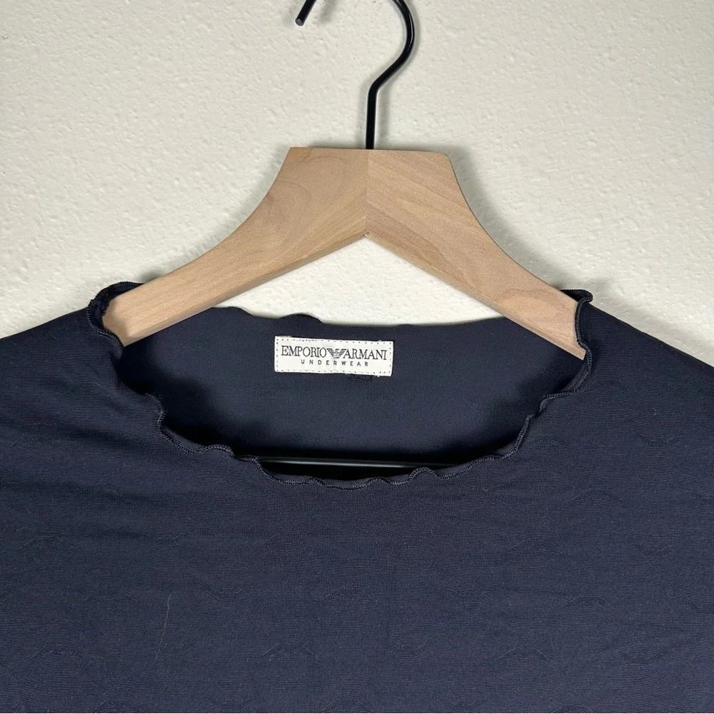 EMPORIO ARMANI Black Long Sleeve Lettuce Edge Jumper Top - Picture 2 of 7